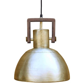 Duża industrialna lampa wisząca Ashby złota drewno